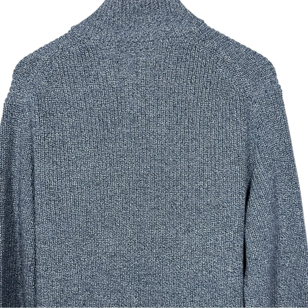J.Crew Factory Mens Marled‎ Knit Cardigan Sz M Mock Collar Blue Heritage Preppy